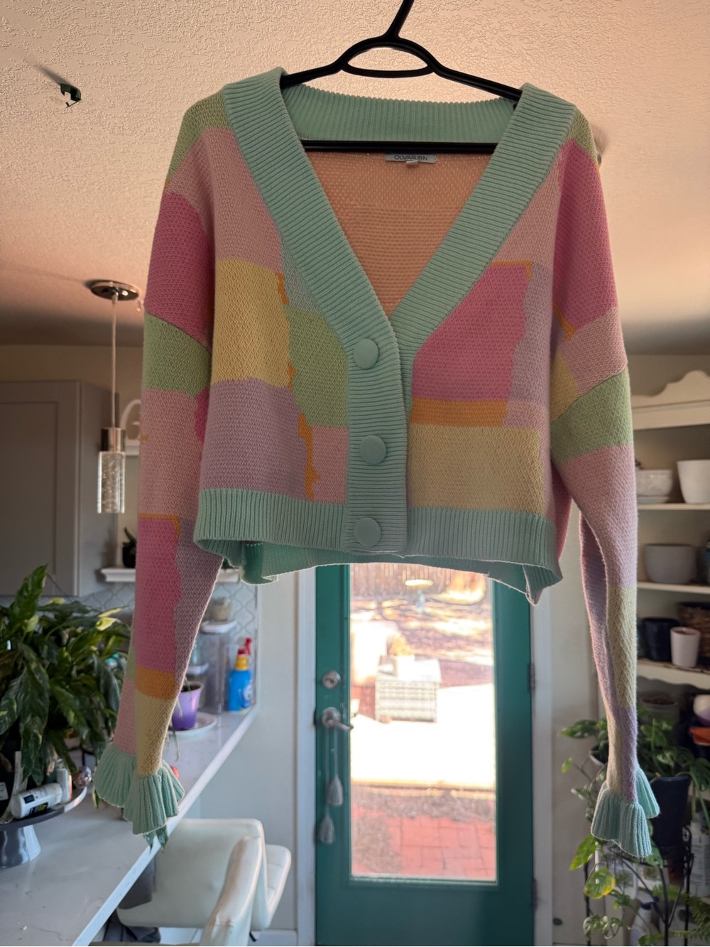 OLIVIA RUBIN Jessie Pastel Cropped Knit Cardigan Preppy Girly Revolve Size Large